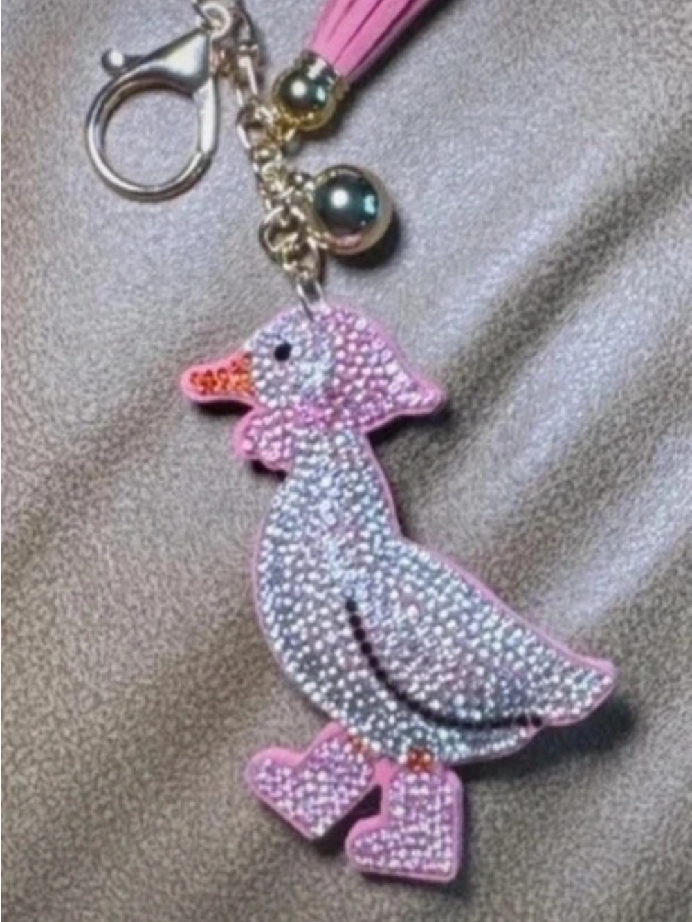 Pink Crystal Duck Keychain